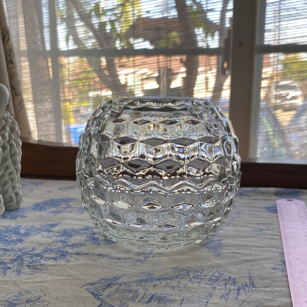 Vintage fairy lamp 1960s clear glass Fostoria round Cubist two piece